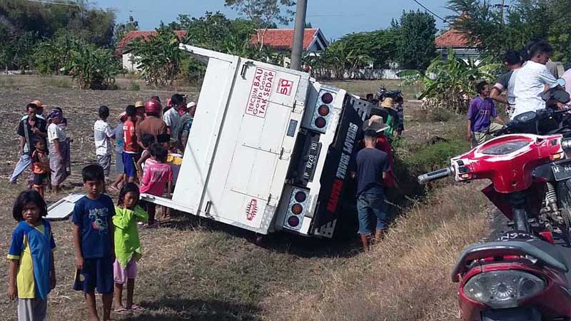 Sebuah Truk Terguling ke Sawah di Pamekasan, ini Penyebabnya